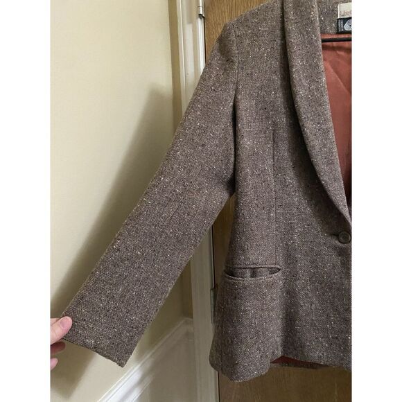 Vintage Liz Claiborne Wool Blazer Heather Brown 1 Button with Pockets Size 10 - Picture 5 of 12